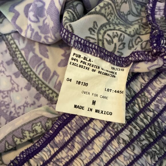 AB Studio Top Womens M Paisley Print Short Sleeve Blouse Elastic Hem - Picture 7 of 8